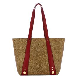 Borbonese Shopping Bag Medium in tela rivestita OP Naturale Borgogna - 1