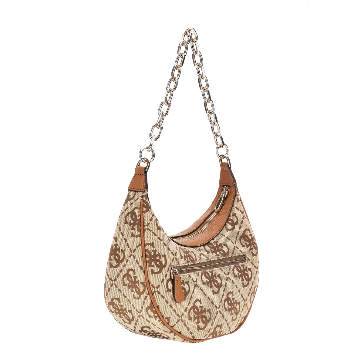 Sac à Main Hobo Guess Poway 4G - Monogramme Cœur Avec Gland Et Pompon - Toile - Neuf Avec Étiquettes