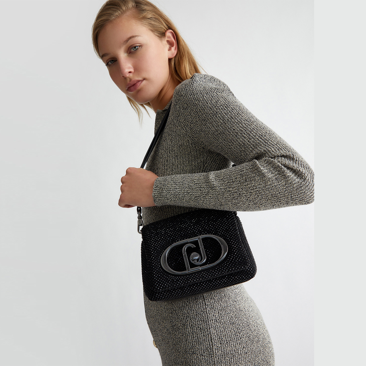Liu Jo LaPuffy Black Shoulder Bag with rhinestones | Bagalier.com