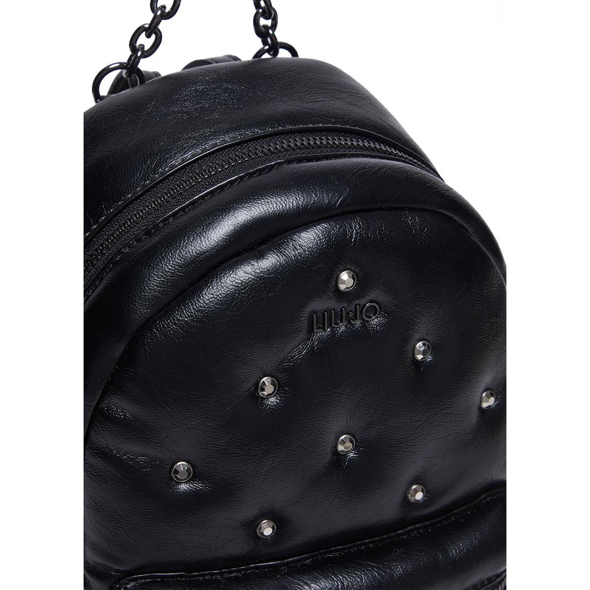 Liu Jo Glossy Backpack with rhinestones in Black | Bagalier.com display picture 1