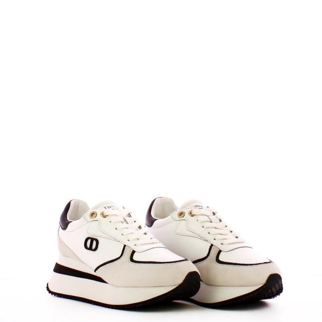 Sneakers wedge in pelle Bianco Ottico Nero