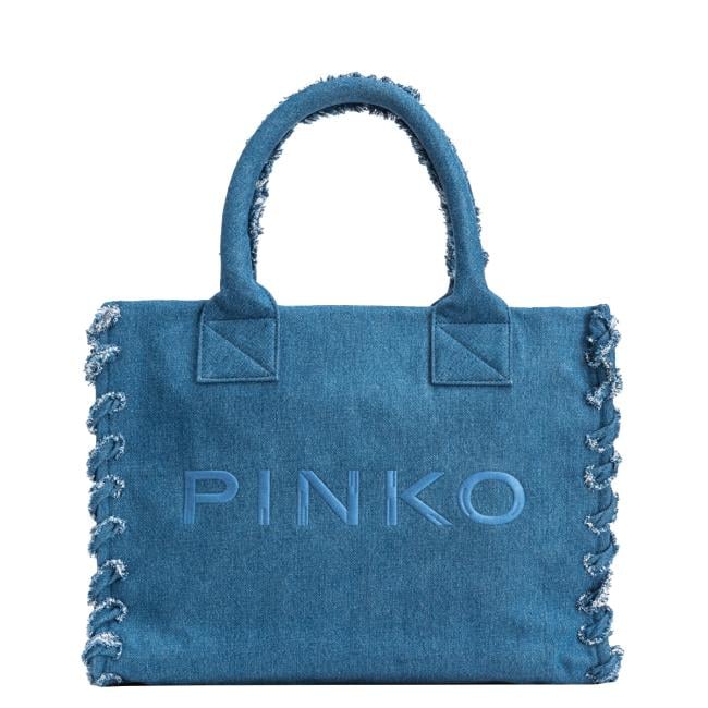 Shopper Beach in canvas riciclato Denim Blu Antique Gold