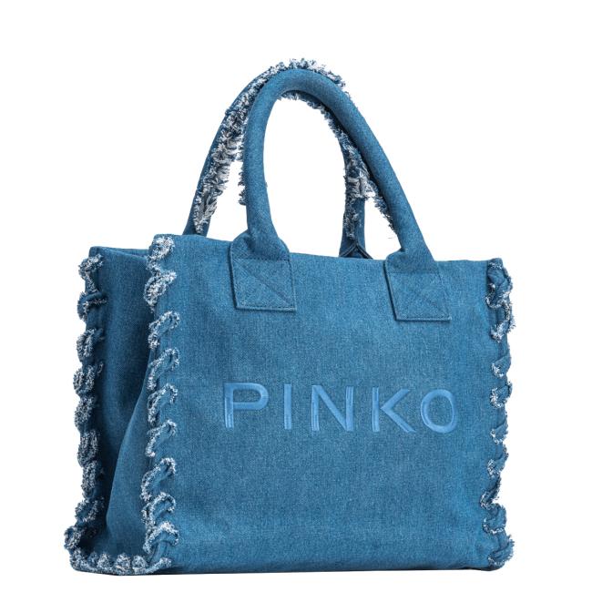 Shopper Beach in canvas riciclato Denim Blu Antique Gold