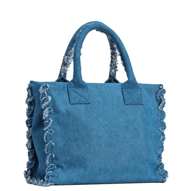 Shopper Beach in canvas riciclato Denim Blu Antique Gold