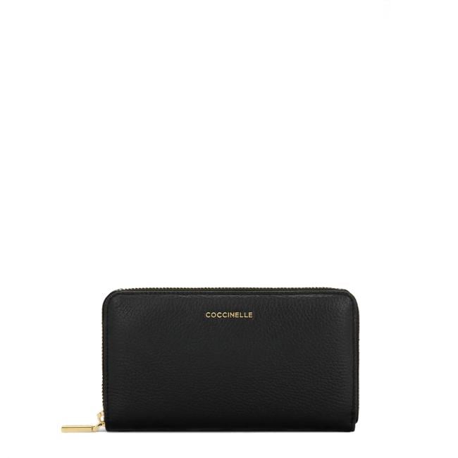 Metallic Soft Large Zip Around Noir Wallet