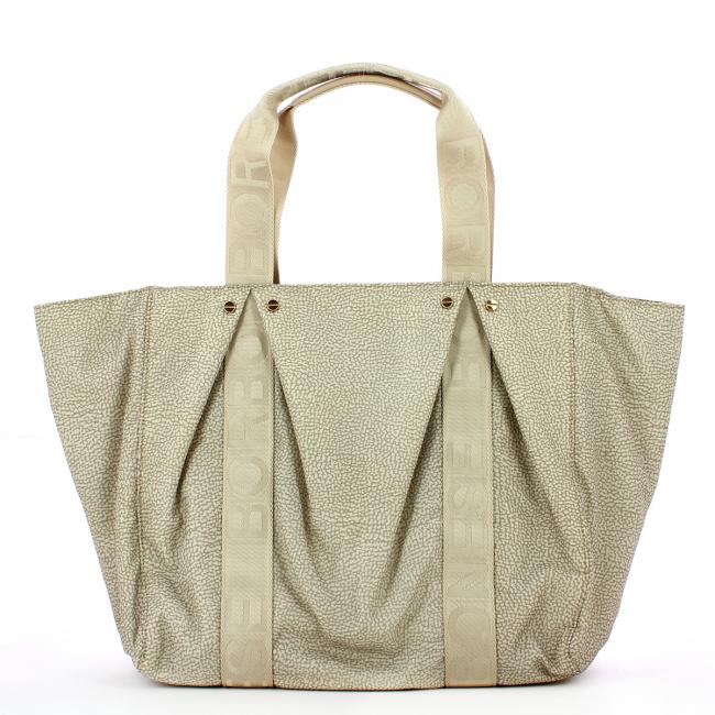 Borbonese Shopping Bag Large in Nylon Riciclato Sabbia - 3
