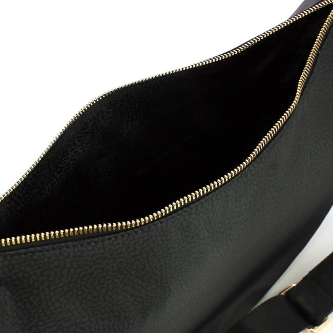 Borbonese Borsa Luna Bag Middle con taschino in Nylon Riciclato Dark Black - 4