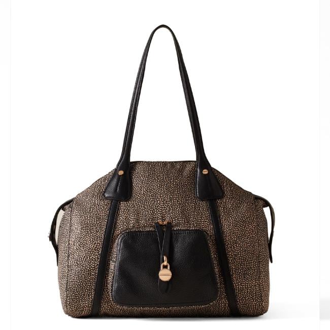Borbonese Borsa a spalla Poche Medium OP Naturale Nero - 1