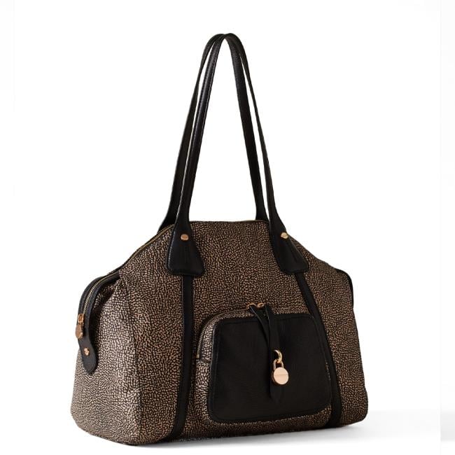 Borbonese Borsa a spalla Poche Medium OP Naturale Nero - 2