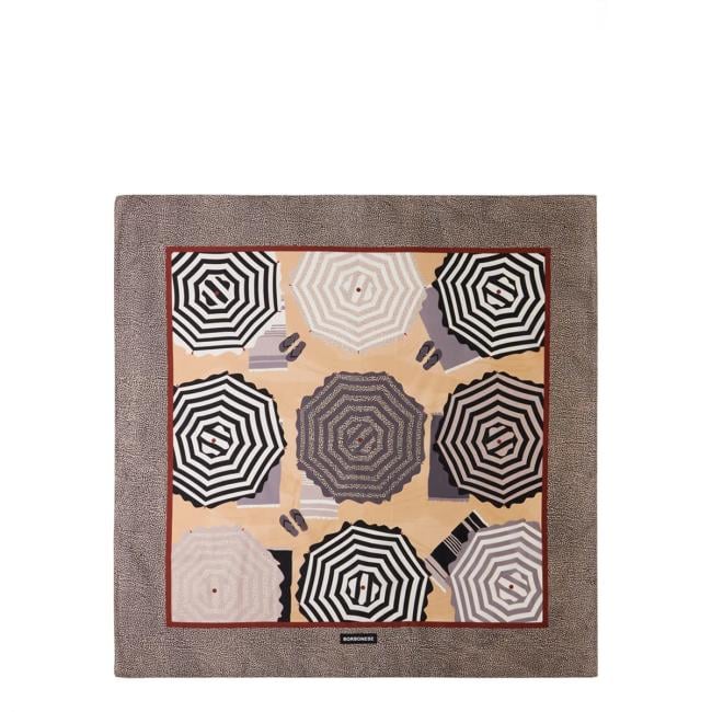 Borbonese Foulard 90x90 Ombrelloni OP Naturale Sabbia Nero - 910600070013X69 - 1
