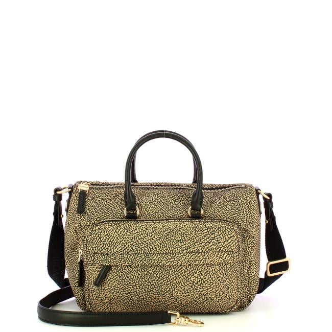 Borbonese Bauletto Medium con tracolla OP Naturale Nero - 4