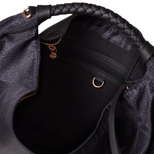Borbonese Hobo Medium Plie Dark Black - 5