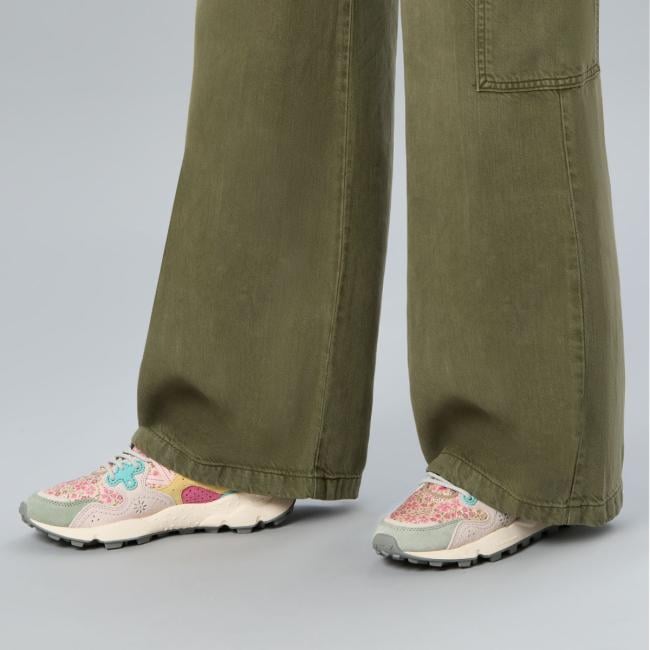 Flower Mountain Sneakers Donna Yamano 3 Suede/Nylon Leo Sage Pink Yellow - 2