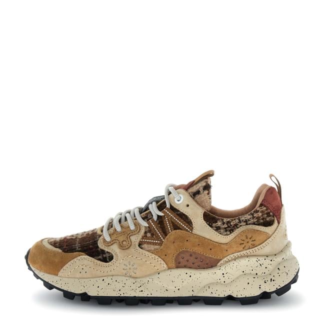Flower Mountain Sneakers Donna Yamano 3 Suede/Fabric Checked Light Brown Cream Brown - 1
