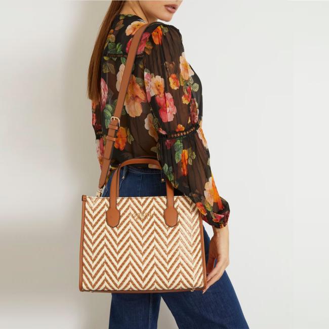 Guess Borsa a mano Silvana rafia Cognac - 3