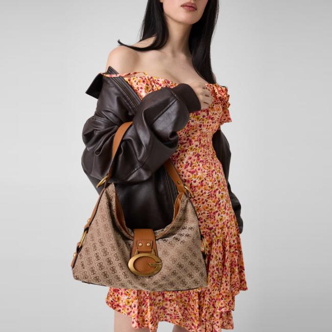 Guess Borsa a spalla Camden Latte Logo Cognac - 7