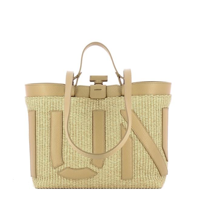 Iuntoo Shopping Sibilla Piccola Logo Raffia Naturale+Cammello - 1