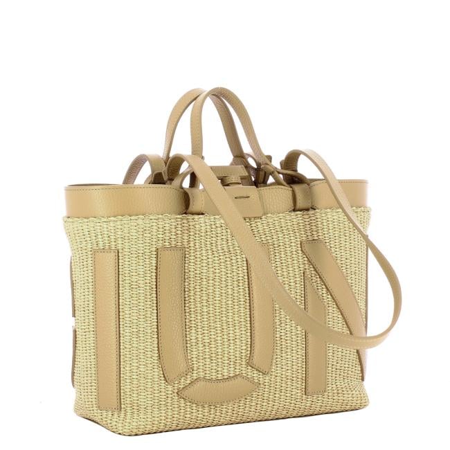 Iuntoo Shopping Sibilla Piccola Logo Raffia Naturale+Cammello - 2