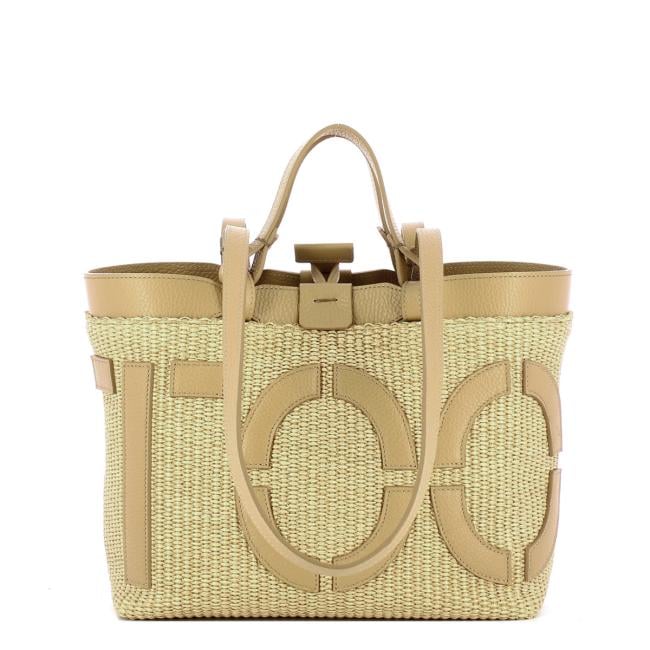 Iuntoo Shopping Sibilla Piccola Logo Raffia Naturale+Cammello - 3