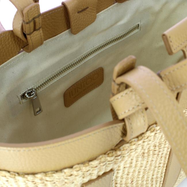 Iuntoo Shopping Sibilla Piccola Logo Raffia Naturale+Cammello - 4