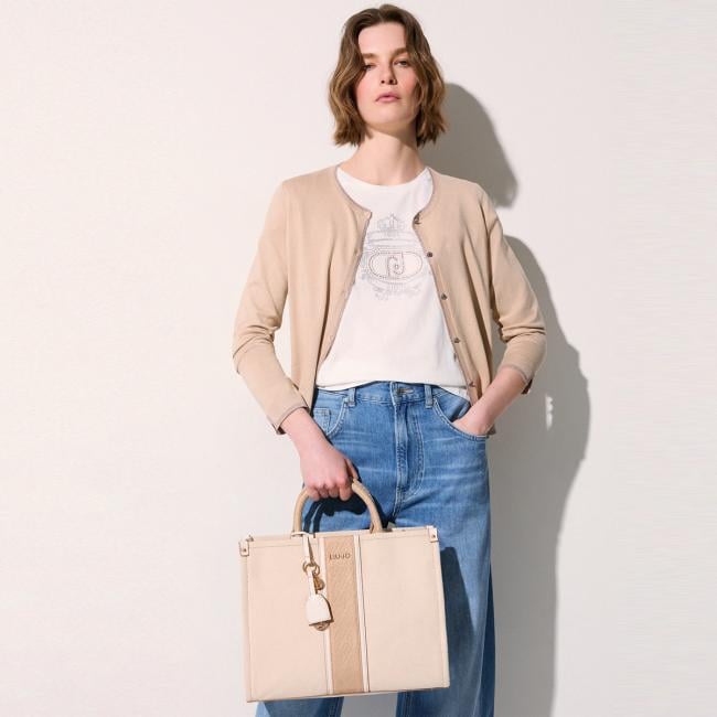 Liu Jo Borsa a mano Media Ridhi Jacquard Neutro Cream - 7