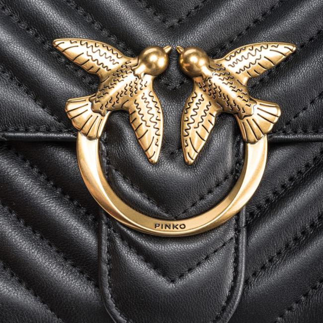 Pinko Borsa a tracolla Love One Chevron Nero Antique Gold - 4