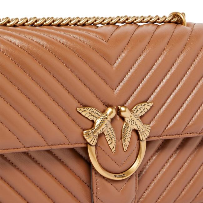 Pinko Borsa a tracolla Love One Chevron Marrone Leone Antique Gold - 3