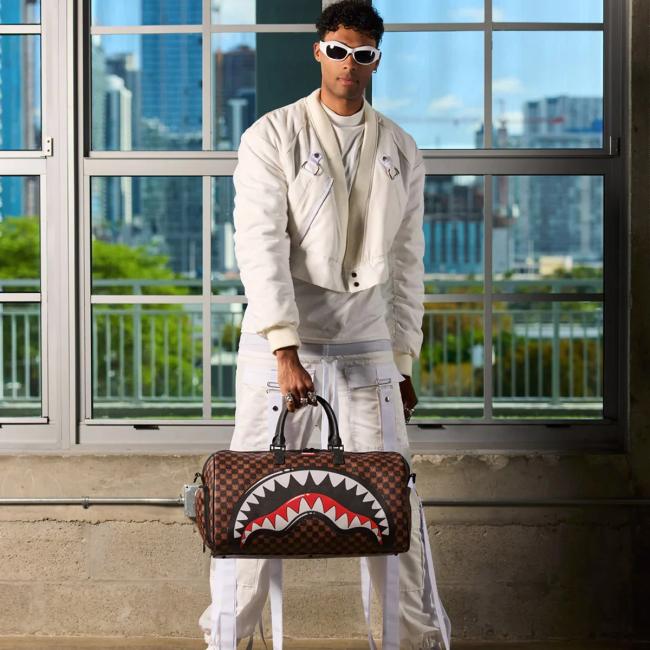 Sprayground Borsone Sharks In Paris WTF Bubble Brown Check Limited Edition - 2