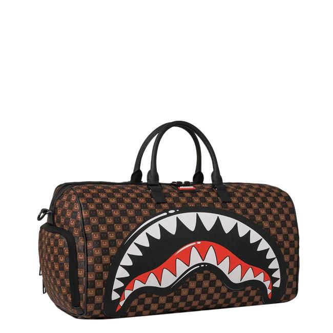 Sprayground Borsone Sharks In Paris WTF Bubble Brown Check Limited Edition - 3