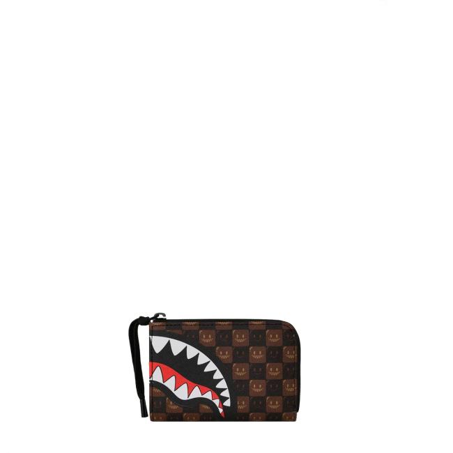 Sprayground Portafoglio Shark In Paris WTF Bubble Brown Check Limited Edition - 3