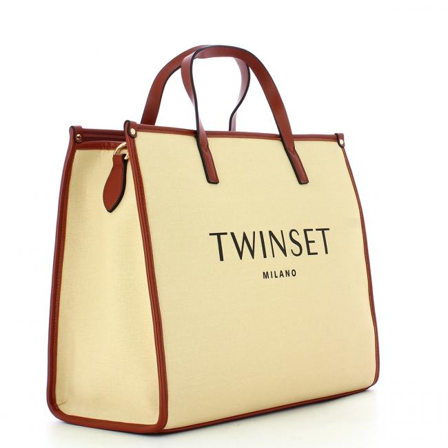 Borsa Shopper In Canvas Con Logo TWINSET - Boutique Gnisci