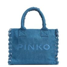 Shopper Beach in canvas riciclato Denim Blu Antique Gold