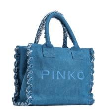 Shopper Beach in canvas riciclato Denim Blu Antique Gold