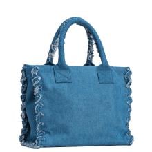 Shopper Beach in canvas riciclato Denim Blu Antique Gold