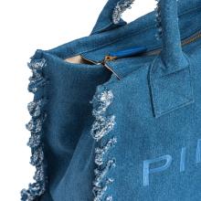 Shopper Beach in canvas riciclato Denim Blu Antique Gold