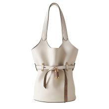 Borbonese Secchiello Premiere Small White Cotton Cuoio - 1