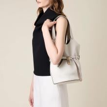 Borbonese Secchiello Premiere Small White Cotton Cuoio - 2