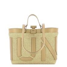 Iuntoo Shopping Sibilla Piccola Logo Raffia Naturale+Cammello - 1