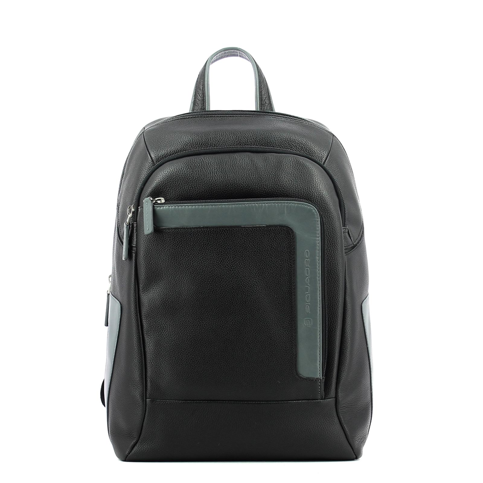 Laptop Backpack in leather 14.0-NERO/GRIGIO-UN