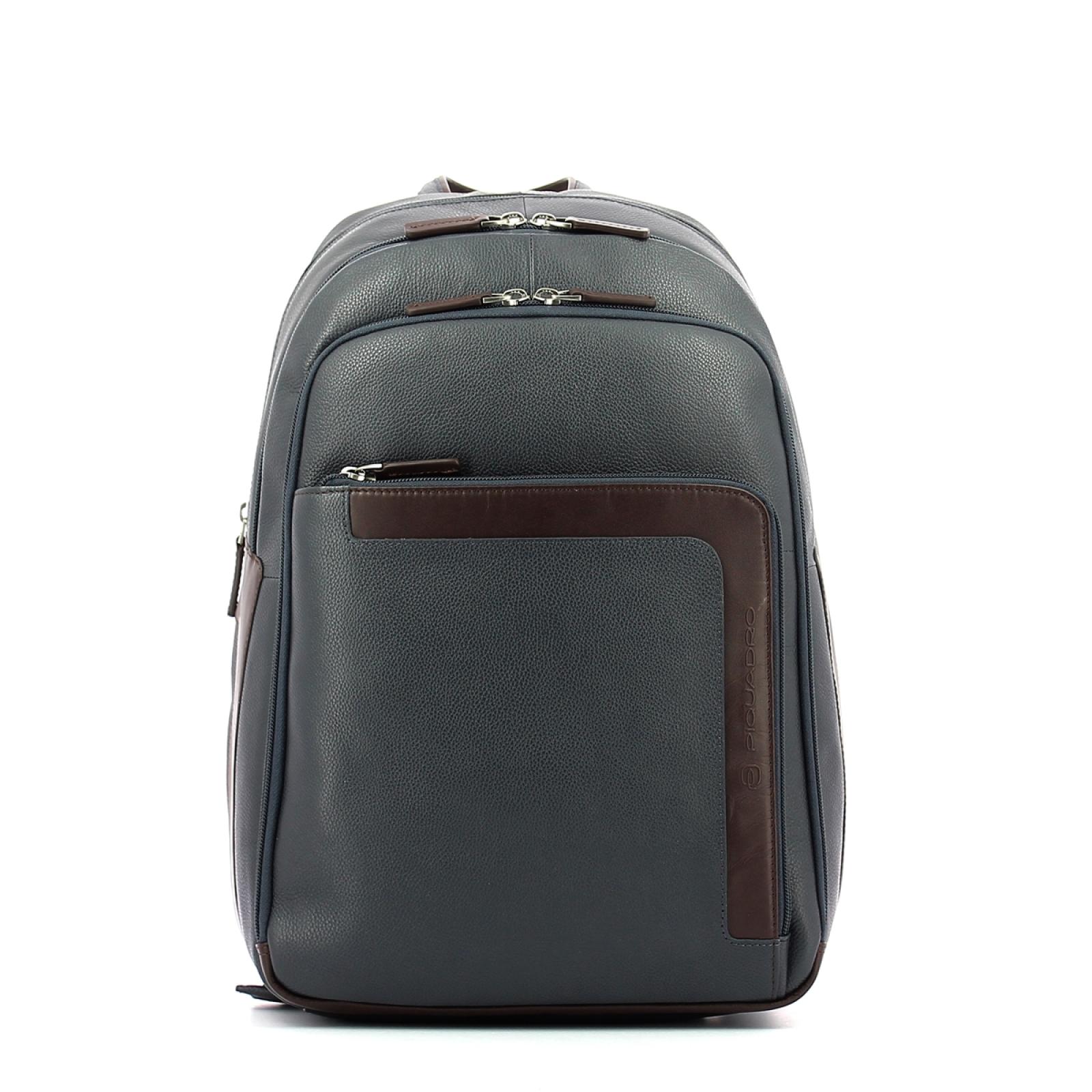 Laptop Backpack in Leather 14.0-BLU/MARRONE-UN
