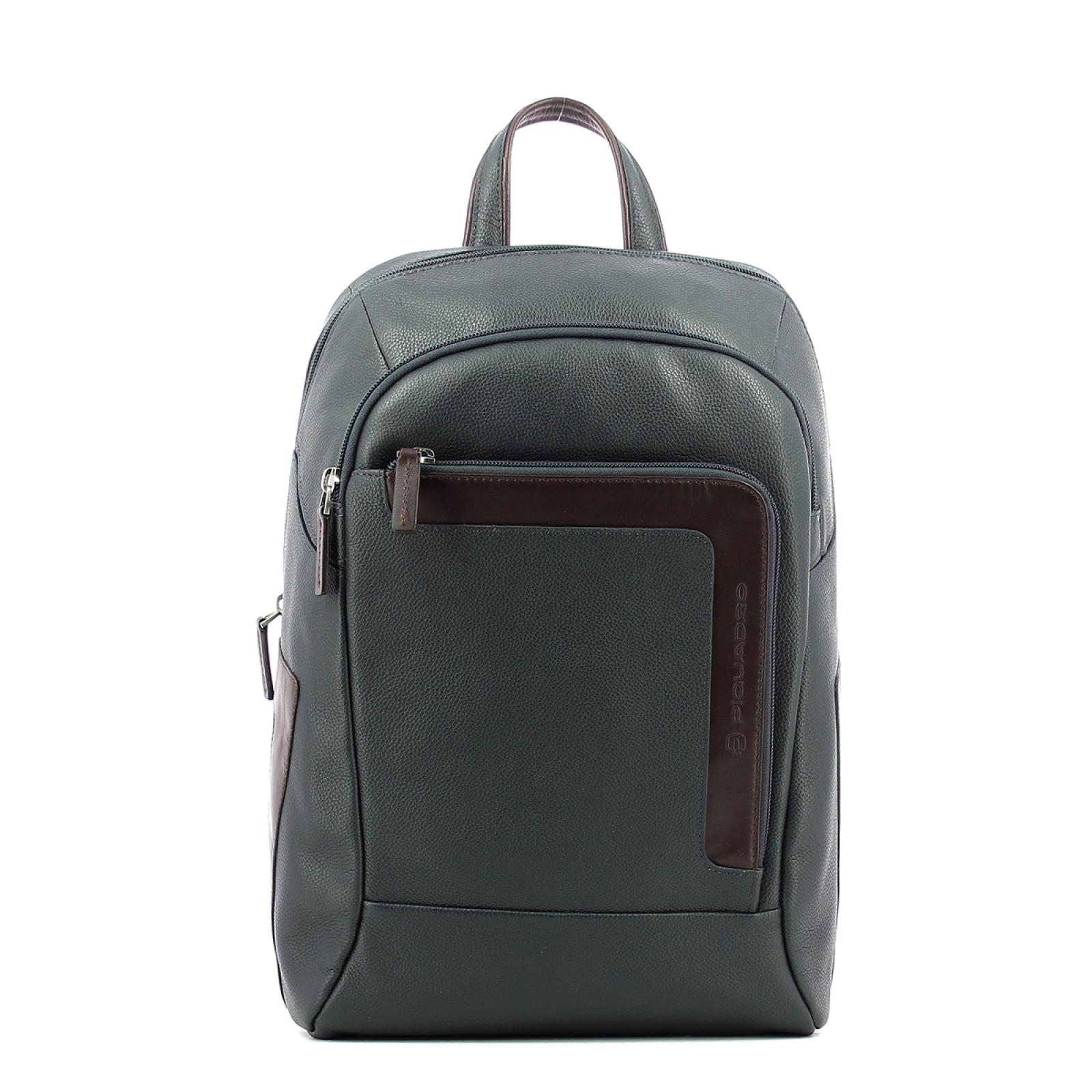 Laptop Backpack in leather 14.0-BLU/MARRONE-UN
