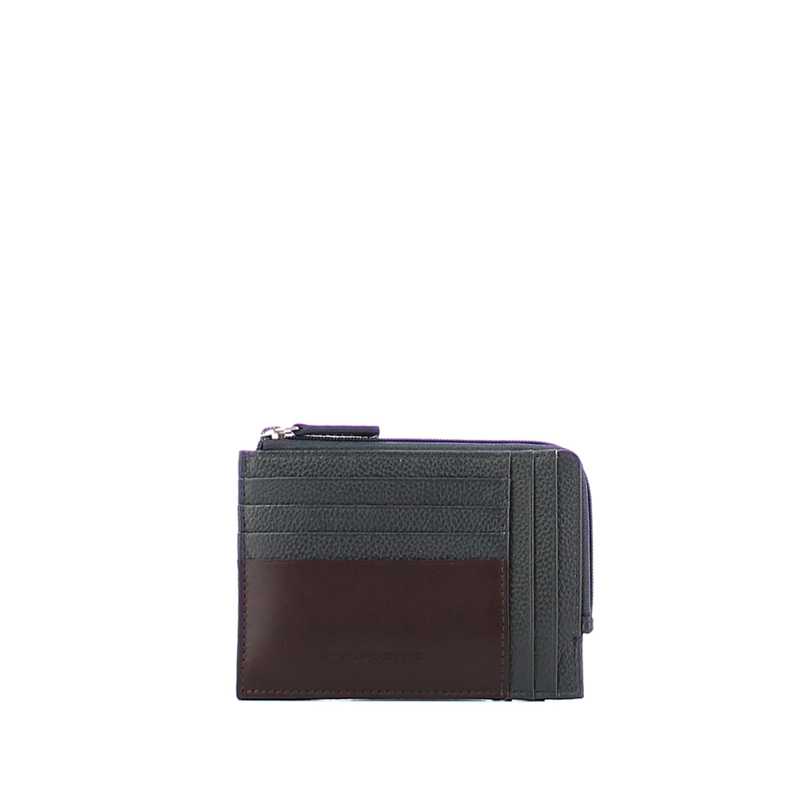 Credit Card Holder with Coin Pouch-BLU/MARRONE-UN