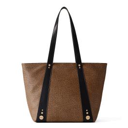 Borbonese Shopping Bag Medium in tela rivestita OP Naturale Nero - 1