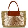 La Carrie Shopper in paglia con paillettes Beach Bag Gold Cuoio - 1